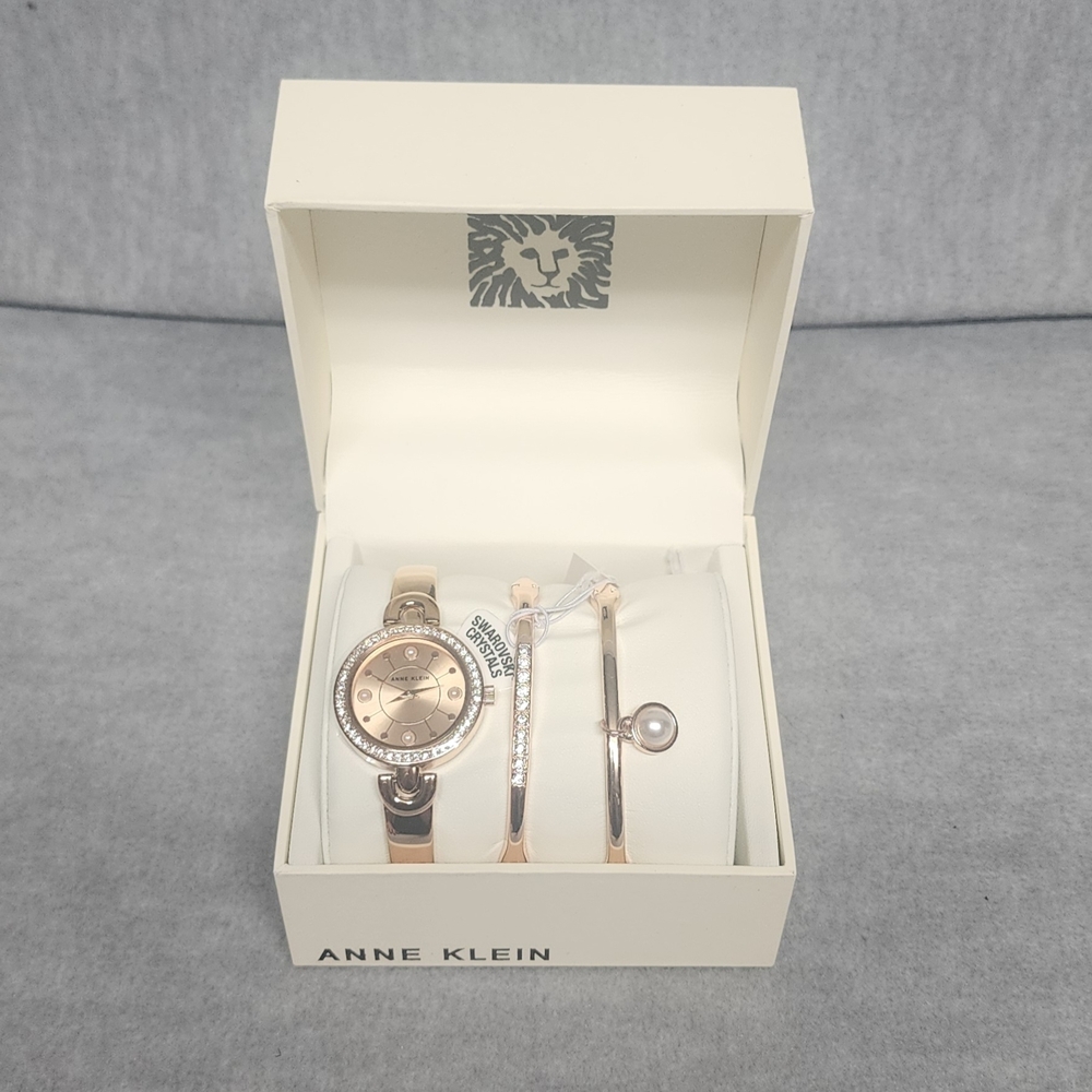 Anne Klein Rose Gold Watch and Bracelet Trio